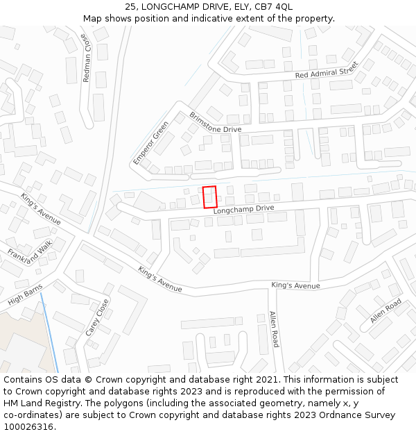 25, LONGCHAMP DRIVE, ELY, CB7 4QL: Location map and indicative extent of plot