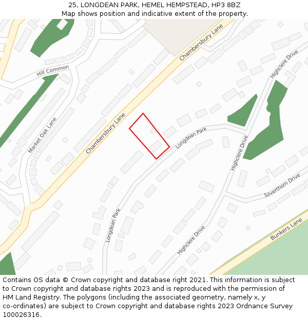 25, LONGDEAN PARK, HEMEL HEMPSTEAD, HP3 8BZ: Location map and indicative extent of plot