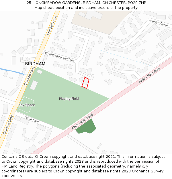 25, LONGMEADOW GARDENS, BIRDHAM, CHICHESTER, PO20 7HP: Location map and indicative extent of plot