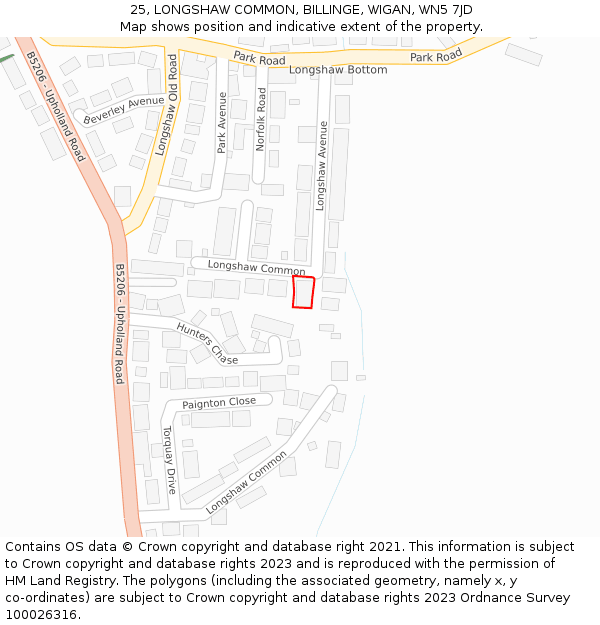 25, LONGSHAW COMMON, BILLINGE, WIGAN, WN5 7JD: Location map and indicative extent of plot