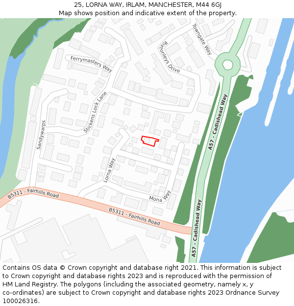 25, LORNA WAY, IRLAM, MANCHESTER, M44 6GJ: Location map and indicative extent of plot