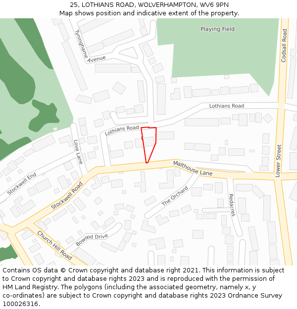 25, LOTHIANS ROAD, WOLVERHAMPTON, WV6 9PN: Location map and indicative extent of plot