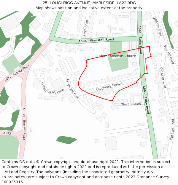 25, LOUGHRIGG AVENUE, AMBLESIDE, LA22 0DG: Location map and indicative extent of plot