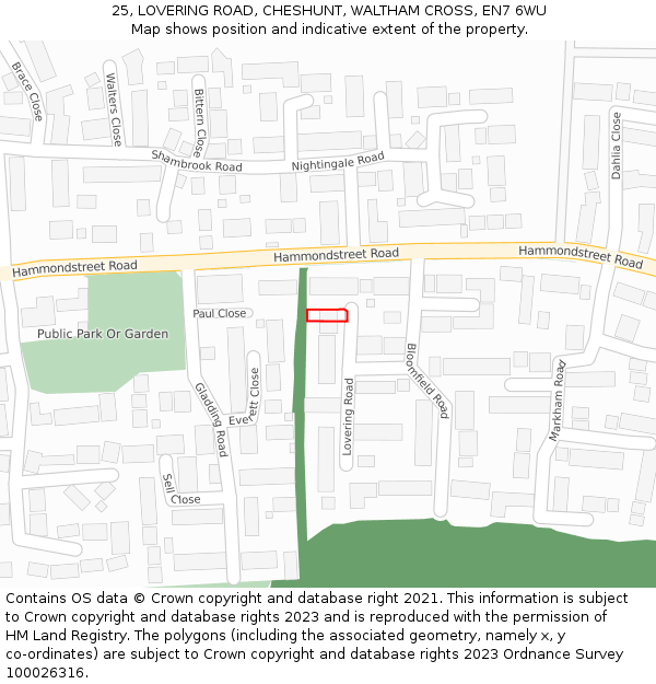 25, LOVERING ROAD, CHESHUNT, WALTHAM CROSS, EN7 6WU: Location map and indicative extent of plot