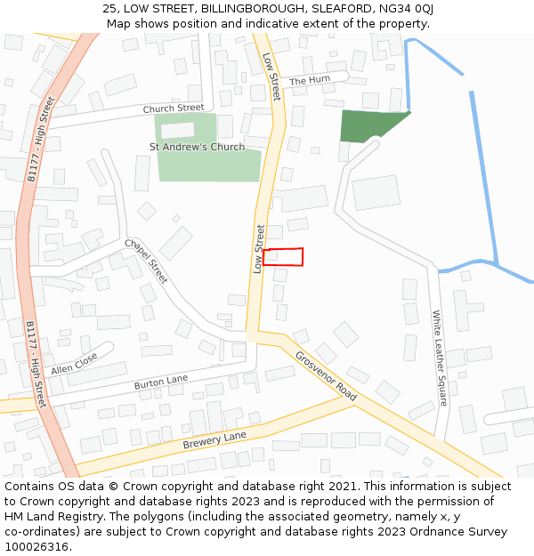 25, LOW STREET, BILLINGBOROUGH, SLEAFORD, NG34 0QJ: Location map and indicative extent of plot