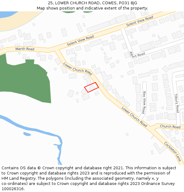 25, LOWER CHURCH ROAD, COWES, PO31 8JG: Location map and indicative extent of plot