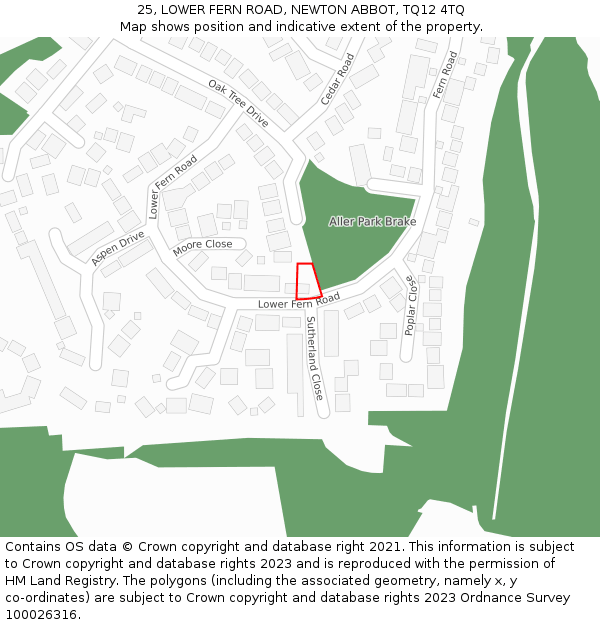 25, LOWER FERN ROAD, NEWTON ABBOT, TQ12 4TQ: Location map and indicative extent of plot