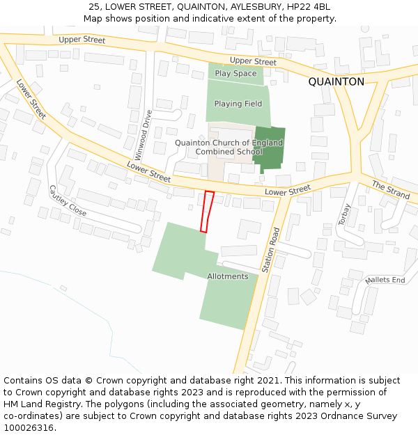 25, LOWER STREET, QUAINTON, AYLESBURY, HP22 4BL: Location map and indicative extent of plot