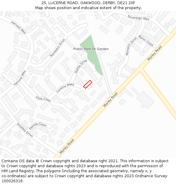 25, LUCERNE ROAD, OAKWOOD, DERBY, DE21 2XF: Location map and indicative extent of plot