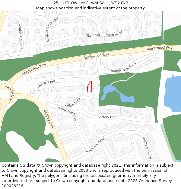 25, LUDLOW LANE, WALSALL, WS2 8YB: Location map and indicative extent of plot
