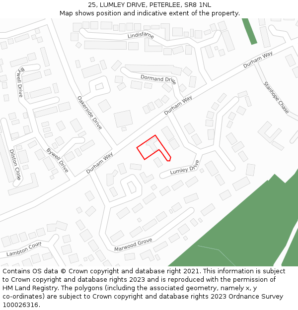 25, LUMLEY DRIVE, PETERLEE, SR8 1NL: Location map and indicative extent of plot