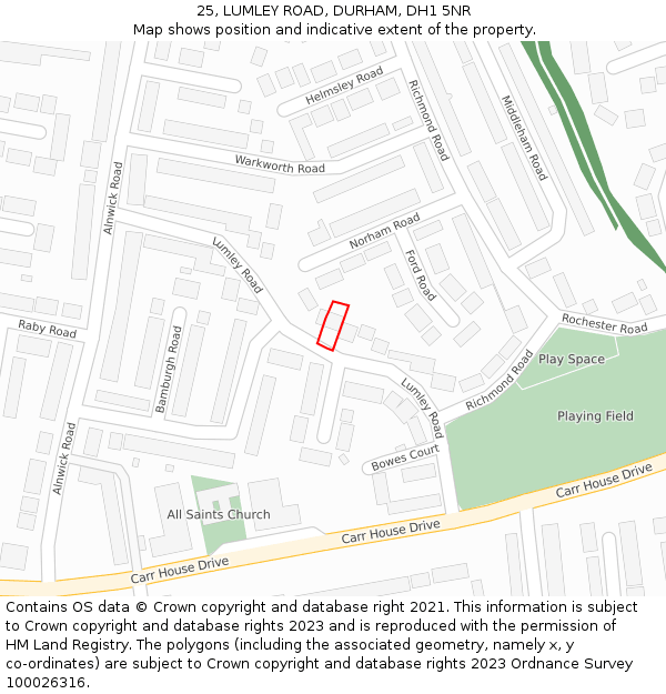 25, LUMLEY ROAD, DURHAM, DH1 5NR: Location map and indicative extent of plot