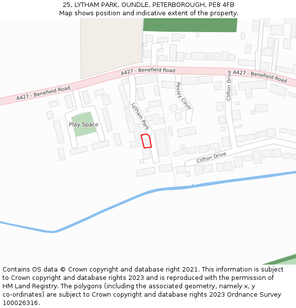 25, LYTHAM PARK, OUNDLE, PETERBOROUGH, PE8 4FB: Location map and indicative extent of plot