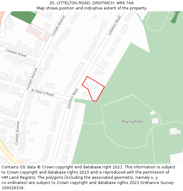 25, LYTTELTON ROAD, DROITWICH, WR9 7AA: Location map and indicative extent of plot