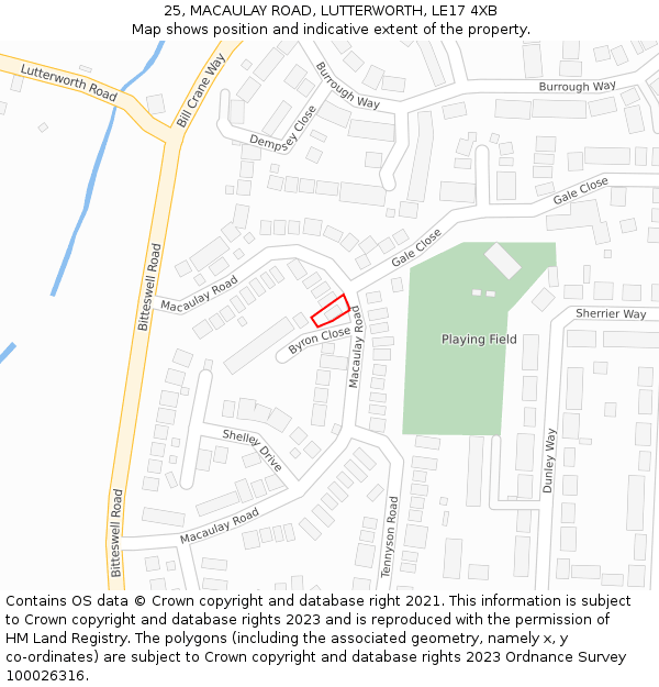 25, MACAULAY ROAD, LUTTERWORTH, LE17 4XB: Location map and indicative extent of plot