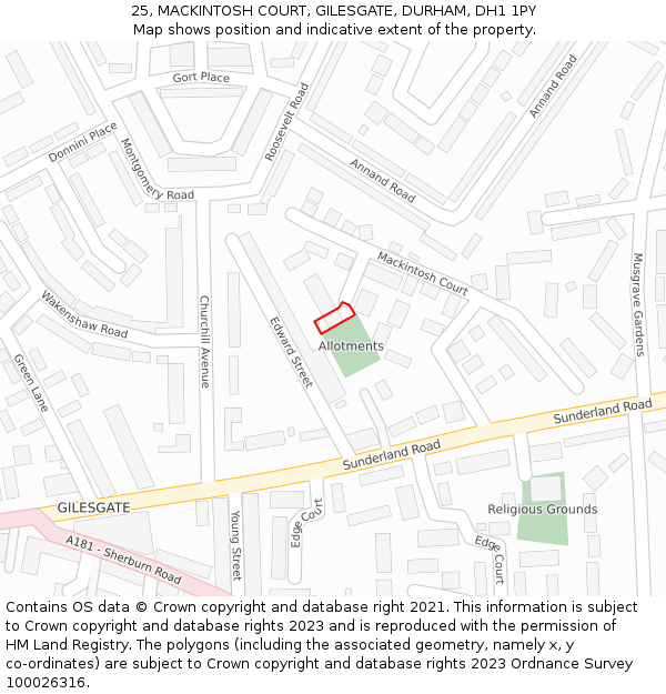 25, MACKINTOSH COURT, GILESGATE, DURHAM, DH1 1PY: Location map and indicative extent of plot