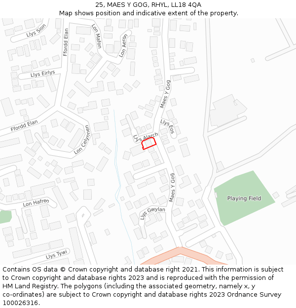 25, MAES Y GOG, RHYL, LL18 4QA: Location map and indicative extent of plot