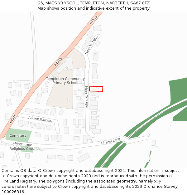 25, MAES YR YSGOL, TEMPLETON, NARBERTH, SA67 8TZ: Location map and indicative extent of plot