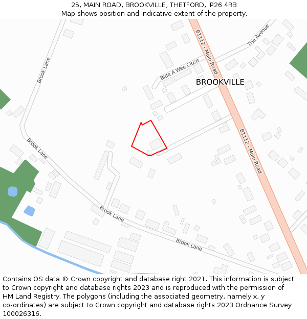 25, MAIN ROAD, BROOKVILLE, THETFORD, IP26 4RB: Location map and indicative extent of plot