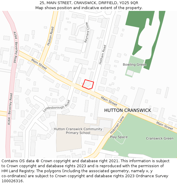 25, MAIN STREET, CRANSWICK, DRIFFIELD, YO25 9QR: Location map and indicative extent of plot