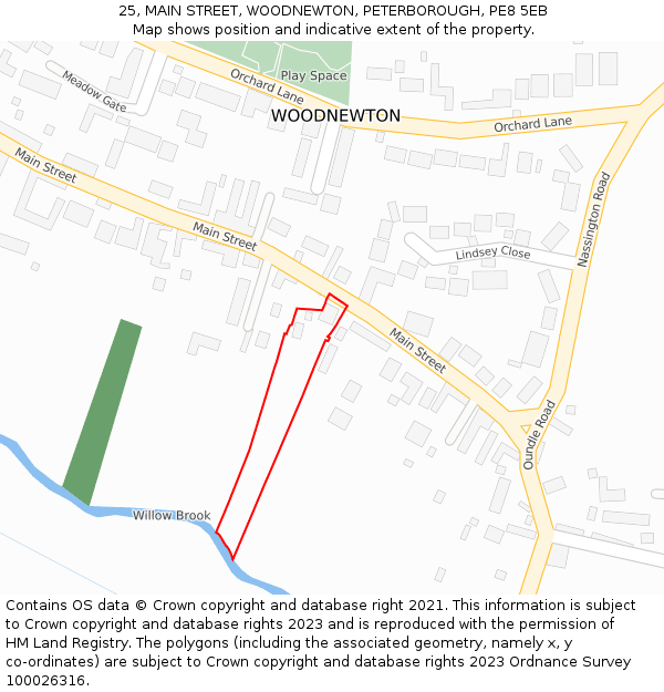 25, MAIN STREET, WOODNEWTON, PETERBOROUGH, PE8 5EB: Location map and indicative extent of plot