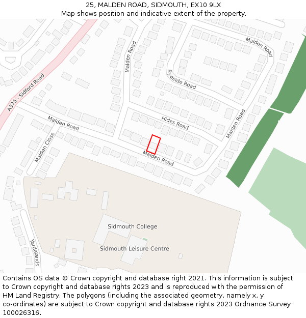 25, MALDEN ROAD, SIDMOUTH, EX10 9LX: Location map and indicative extent of plot