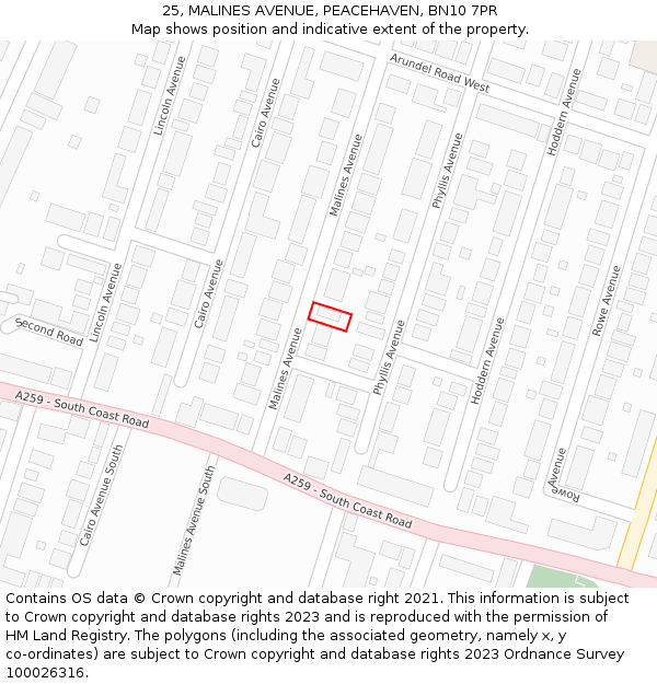 25, MALINES AVENUE, PEACEHAVEN, BN10 7PR: Location map and indicative extent of plot