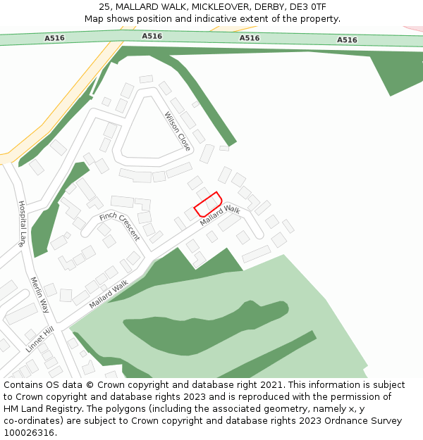 25, MALLARD WALK, MICKLEOVER, DERBY, DE3 0TF: Location map and indicative extent of plot