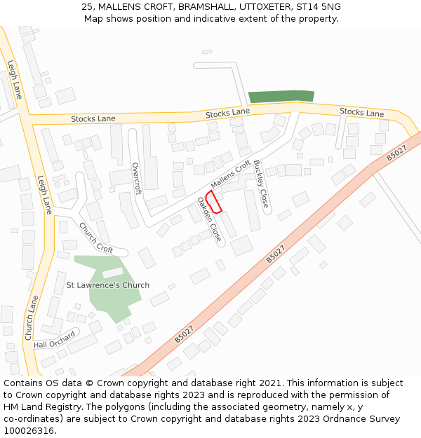 25, MALLENS CROFT, BRAMSHALL, UTTOXETER, ST14 5NG: Location map and indicative extent of plot