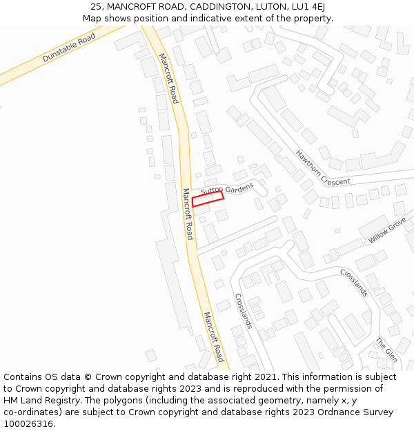 25, MANCROFT ROAD, CADDINGTON, LUTON, LU1 4EJ: Location map and indicative extent of plot