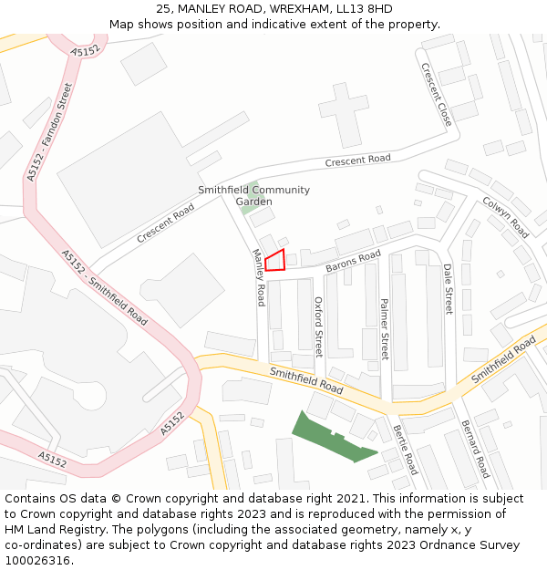 25, MANLEY ROAD, WREXHAM, LL13 8HD: Location map and indicative extent of plot