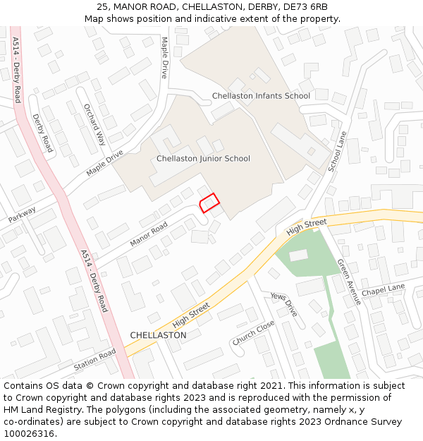 25, MANOR ROAD, CHELLASTON, DERBY, DE73 6RB: Location map and indicative extent of plot