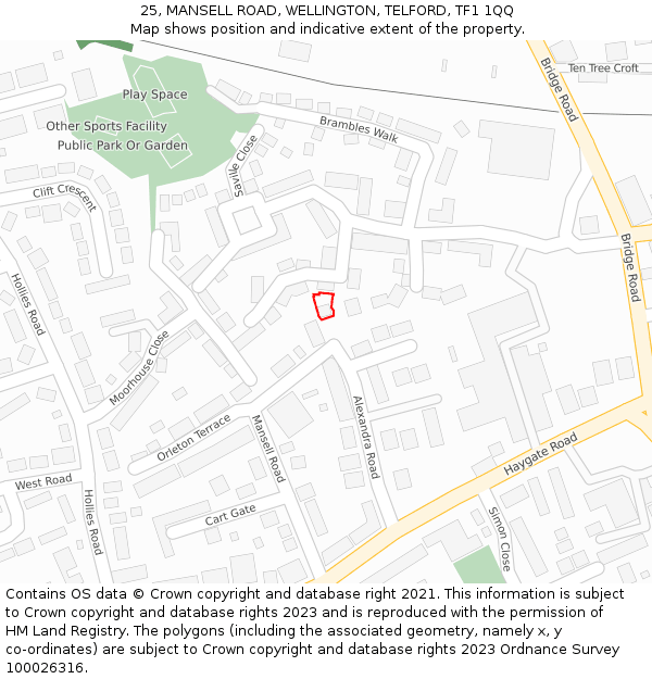 25, MANSELL ROAD, WELLINGTON, TELFORD, TF1 1QQ: Location map and indicative extent of plot