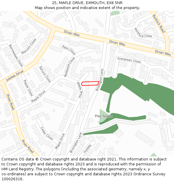 25, MAPLE DRIVE, EXMOUTH, EX8 5NR: Location map and indicative extent of plot