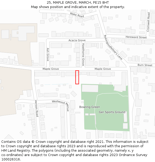 25, MAPLE GROVE, MARCH, PE15 8HT: Location map and indicative extent of plot