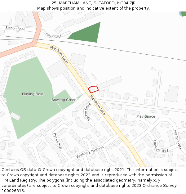 25, MAREHAM LANE, SLEAFORD, NG34 7JP: Location map and indicative extent of plot