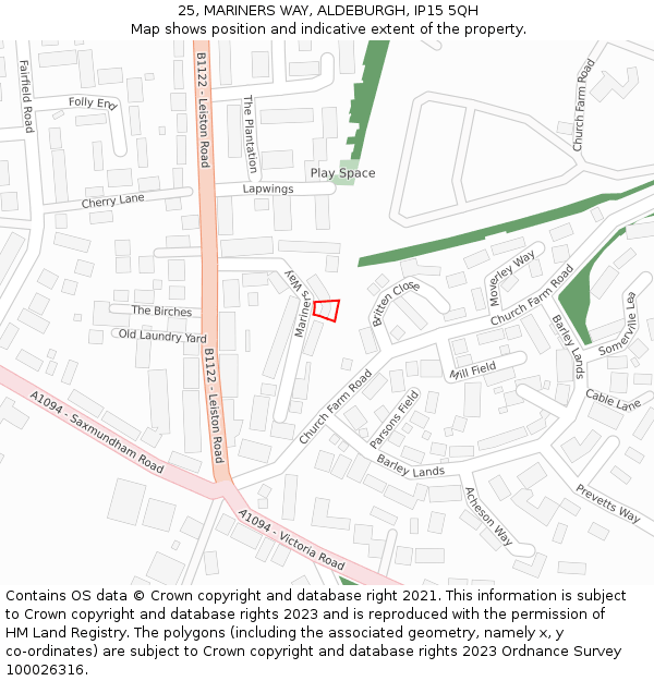 25, MARINERS WAY, ALDEBURGH, IP15 5QH: Location map and indicative extent of plot