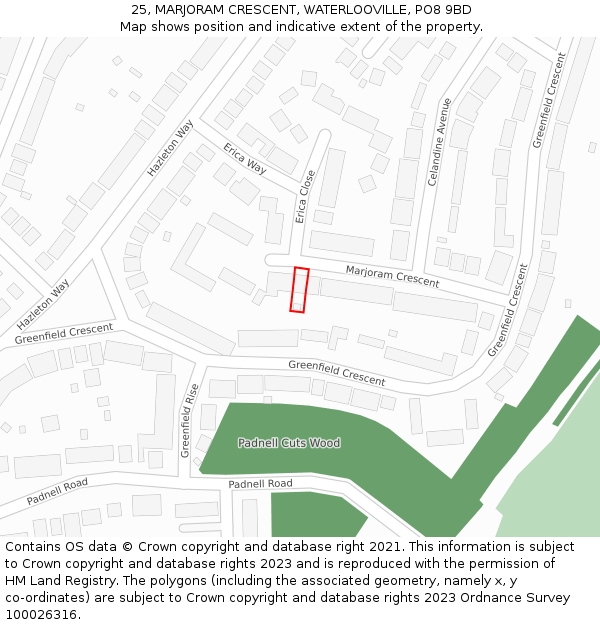 25, MARJORAM CRESCENT, WATERLOOVILLE, PO8 9BD: Location map and indicative extent of plot