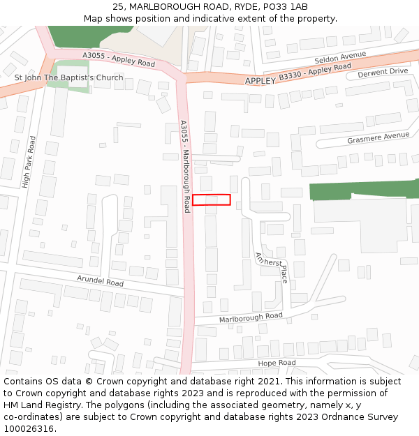 25, MARLBOROUGH ROAD, RYDE, PO33 1AB: Location map and indicative extent of plot