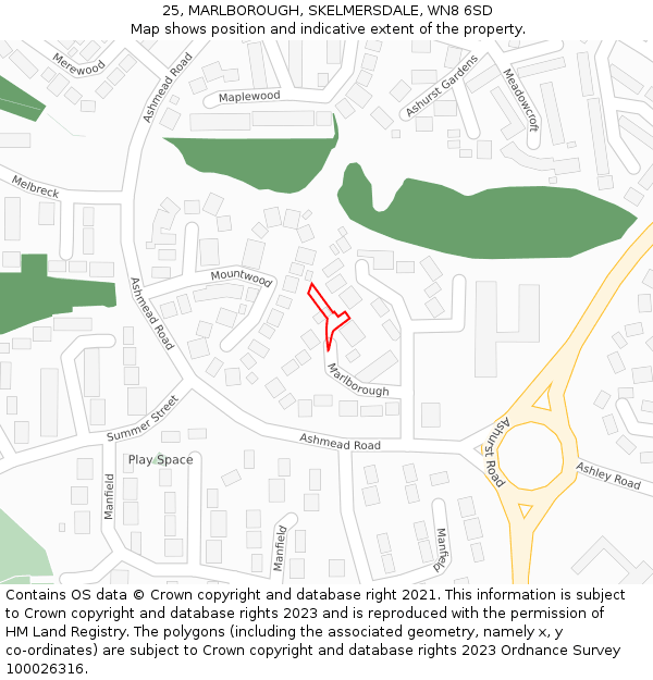 25, MARLBOROUGH, SKELMERSDALE, WN8 6SD: Location map and indicative extent of plot