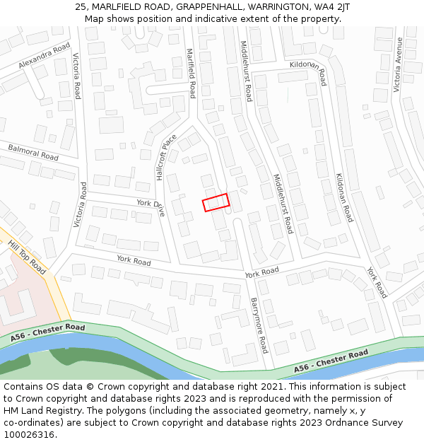 25, MARLFIELD ROAD, GRAPPENHALL, WARRINGTON, WA4 2JT: Location map and indicative extent of plot