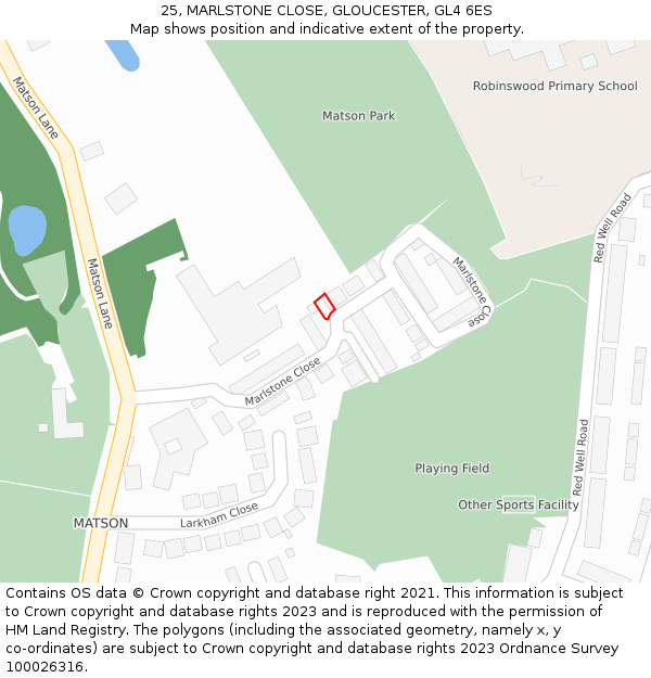 25, MARLSTONE CLOSE, GLOUCESTER, GL4 6ES: Location map and indicative extent of plot