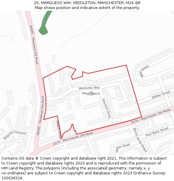 25, MARQUESS WAY, MIDDLETON, MANCHESTER, M24 4JR: Location map and indicative extent of plot