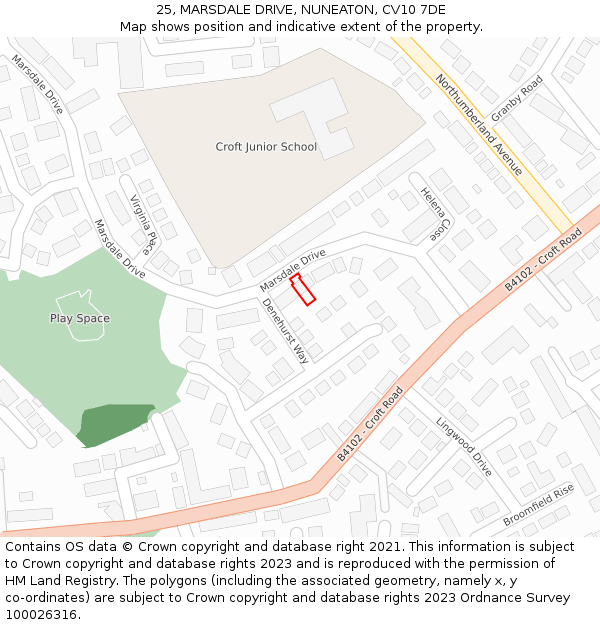 25, MARSDALE DRIVE, NUNEATON, CV10 7DE: Location map and indicative extent of plot