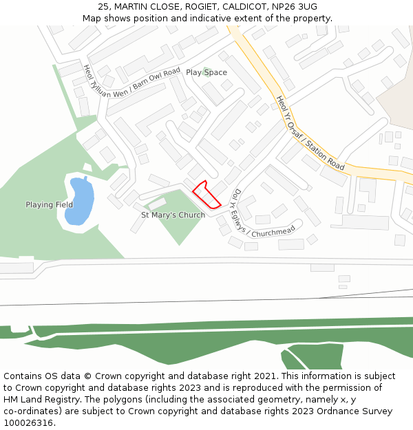 25, MARTIN CLOSE, ROGIET, CALDICOT, NP26 3UG: Location map and indicative extent of plot