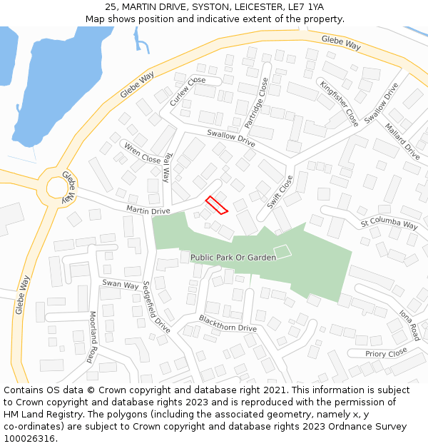 25, MARTIN DRIVE, SYSTON, LEICESTER, LE7 1YA: Location map and indicative extent of plot