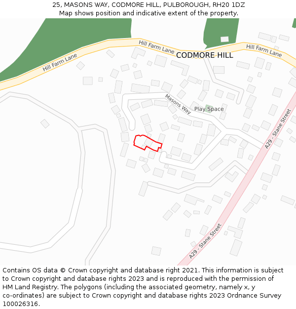 25, MASONS WAY, CODMORE HILL, PULBOROUGH, RH20 1DZ: Location map and indicative extent of plot