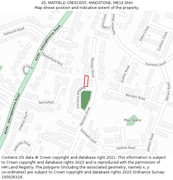 25, MATFIELD CRESCENT, MAIDSTONE, ME14 5NH: Location map and indicative extent of plot