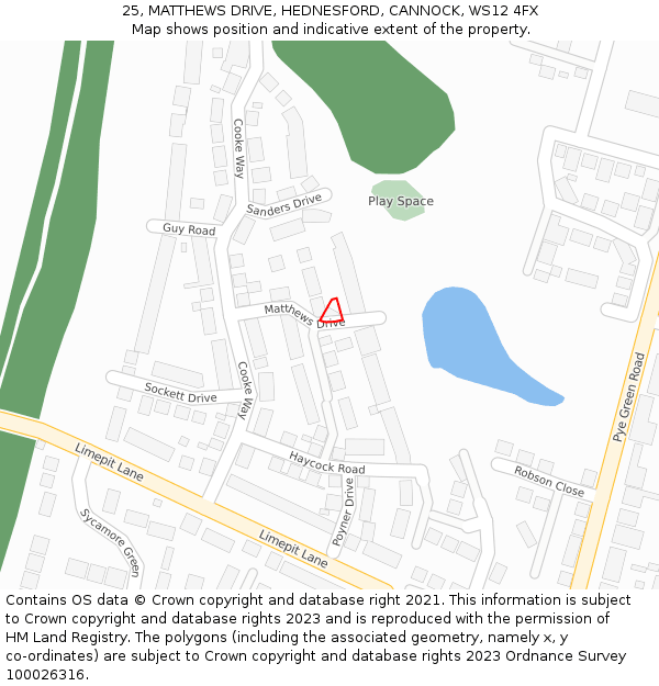 25, MATTHEWS DRIVE, HEDNESFORD, CANNOCK, WS12 4FX: Location map and indicative extent of plot