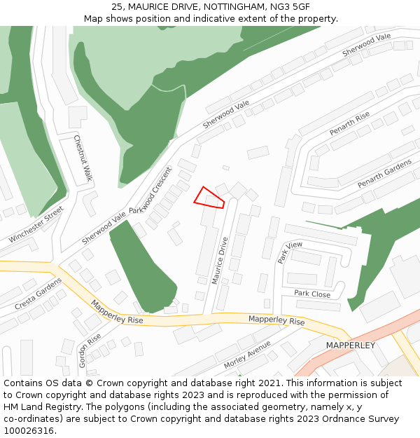 25, MAURICE DRIVE, NOTTINGHAM, NG3 5GF: Location map and indicative extent of plot